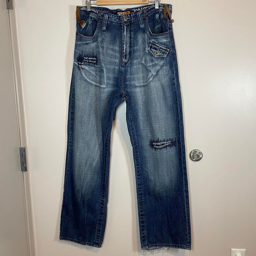 Akademiks Skater Grunge Distressed 36x32 Blue Denim Jeans